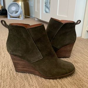 olive suede heeled booties
